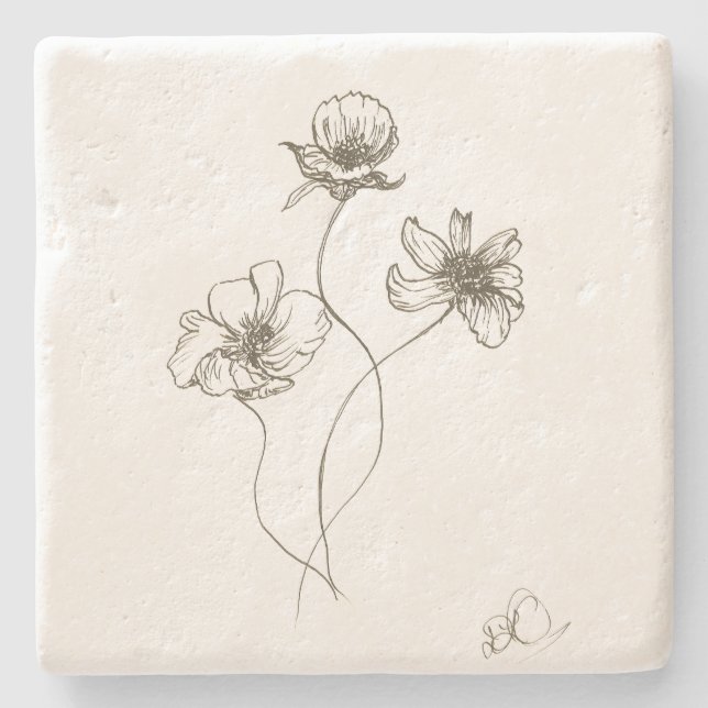 Pretty Garden Flowers, Hand Drawn Image, Original  Stone Coaster (Front)