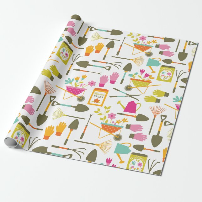 Pretty Garden Tools Wrapping Paper (Unrolled)