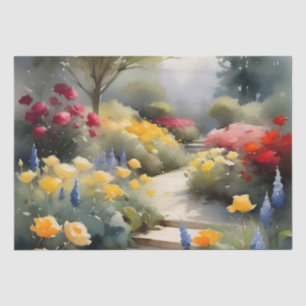 Pretty Garden with red yellow roses blue flowers Tissue Paper