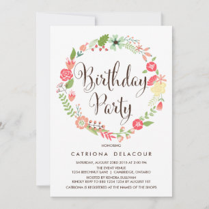 Pretty Garden Wreath Birthday Party Invitation