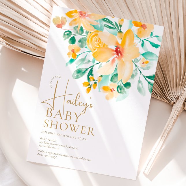 Pretty garden yellow green floral baby shower invitation (Pretty garden yellow green floral baby shower invitation)