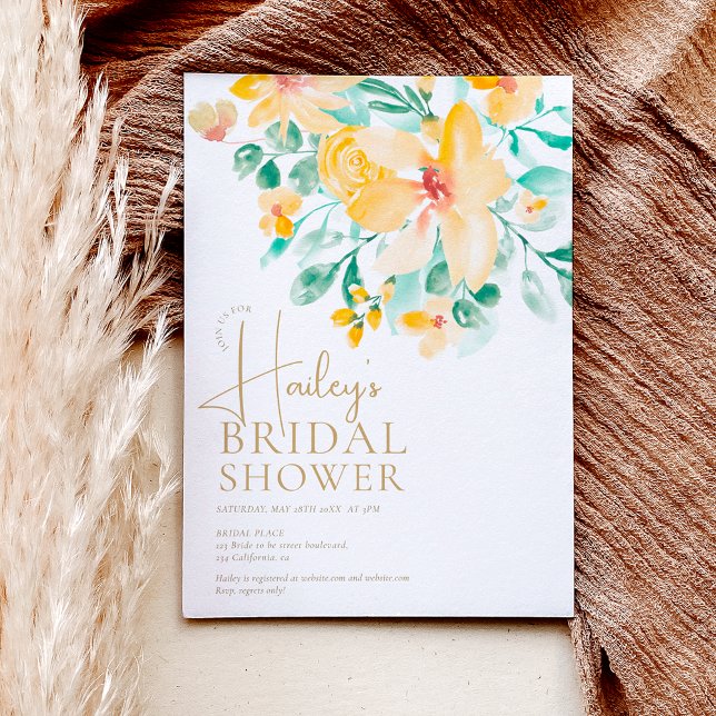 Pretty garden yellow green floral bridal shower invitation (Creator Uploaded)