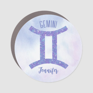 Pretty Gemini Astrology Personalised Purple Car Magnet