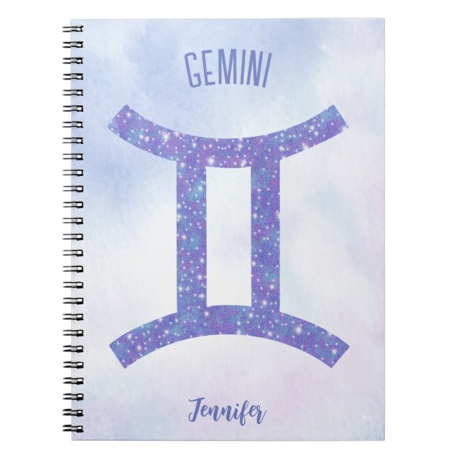 Pretty Gemini Astrology Sign Personalised Purple Notebook (Front)