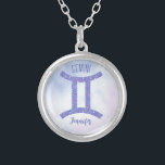 Pretty Gemini Astrology Sign Personalised Purple Silver Plated Necklace<br><div class="desc">This pretty purple and lavender Gemini necklace features your astrological sign from the Zodiac in a beautiful sparkle like the constellations. Customise this cute astrology symbol gift with your name in cursive script for someone with a late May or early June birthday.</div>