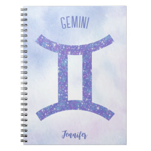 Pretty Gemini Astrology Sign Personalized Purple Notebook