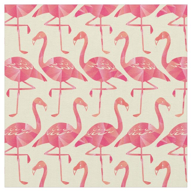 Pretty Geometric Pink Flamingos Pattern Fabric (Close Up)