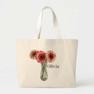 Pretty Gerbera Daisy Flowers In A Vase Photograph Large Tote Bag