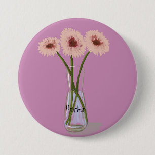 Pretty Gerbera Pastel Flower  +Custom Name 7.5 Cm Round Badge