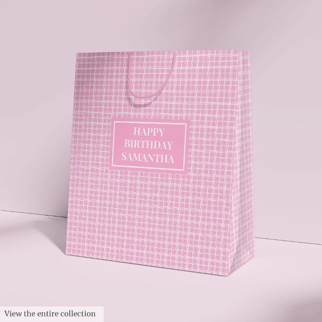 Pretty Gift Bag Pink Plaid Custom Name Accent (Creator Uploaded)