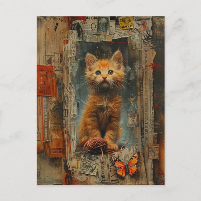 Pretty Ginger Kitten Collage Postcard (Front)