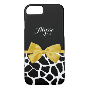 Pretty Giraffe Print With Name Bright Yellow Bow Case-Mate iPhone Case