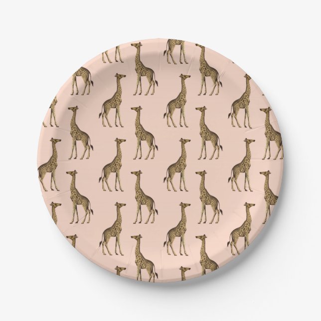Pretty Giraffes on Pink Background Paper Plate (Front)