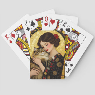 Pretty Girl and Cute Cat Art Nouveau Gustav Klimt  Playing Cards