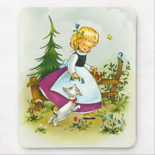 Pretty girl and dog mouse pad