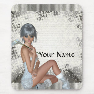Pretty girl  and silver damask mouse pad