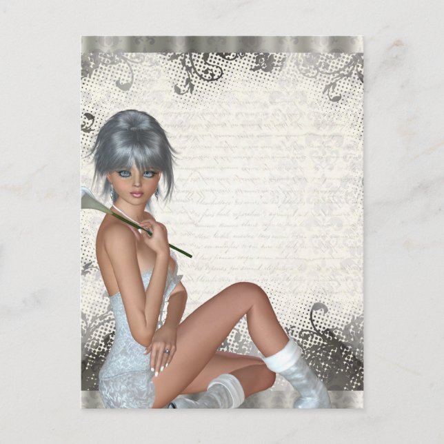Pretty girl  and silver damask postcard (Front)