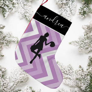 Pretty Girl Cheerleader Silhouette Girly Pink Name Small Christmas Stocking