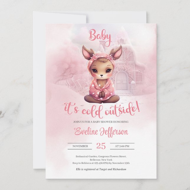 Pretty girl deer winter Baby Shower Invitation (Front)