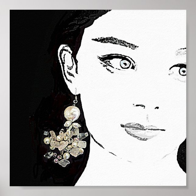 Pretty girl face fashion illustration fine art poster (Front)