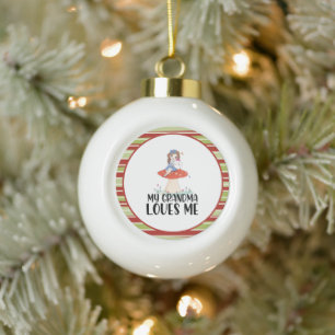 Pretty Girl On Top of Mushroom My Grandma Loves Ceramic Ball Christmas Ornament
