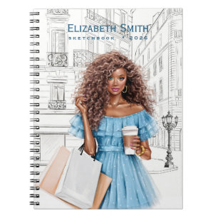 Pretty Girl with Coffee and Shopping Bags Notebook