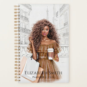 Pretty Girl with Coffee and Shopping Bags Planner