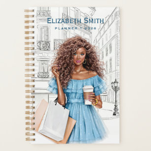Pretty Girl with Coffee and Shopping Bags Planner