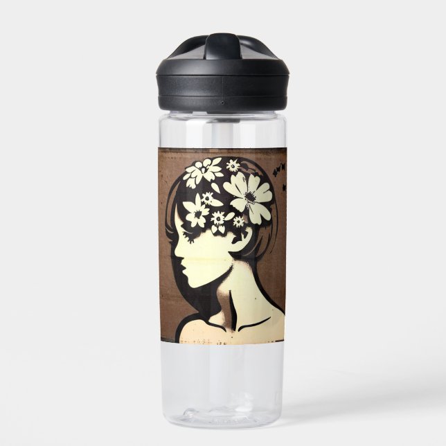 Pretty Girl with Flowers in her Hair Simple Art Water Bottle (Front)