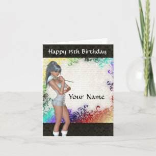 Pretty girl with lily 15th birthday card