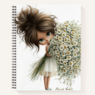 PRETTY GIRL WITH SUMMER WHITE DAISIES NOTEBOOK
