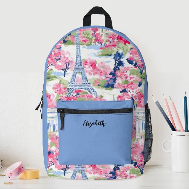 Pretty Girls Eiffel Tower Floral School Printed Backpack (A stylish Paris Eiffel Tower themed school backpack. Great for your girls back to school supplies.)