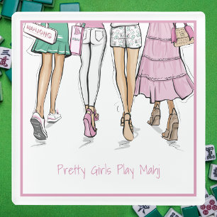 Pretty Girls Play Mahj Preppy Mahjong Glass Coaster