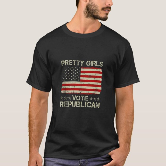 Pretty Girls Vote Republican Funny Patriotic Ameri T-Shirt (Front)