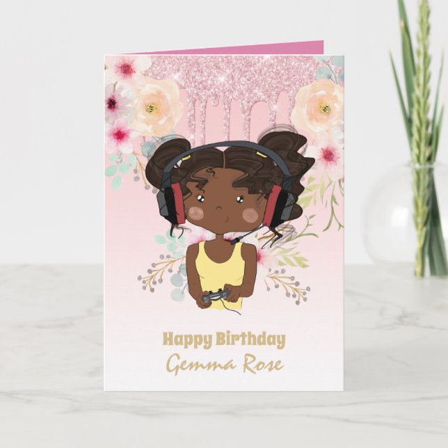 Pretty Girly Black Girl Birthday - Lots of Themes Card (Front)