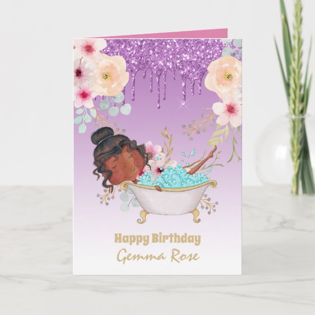 Pretty Girly Black Girl Birthday - Lots of Themes Card (Front)
