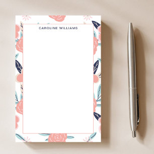 Pretty Girly Cute Pink Flowers Floral Name Post-it Notes