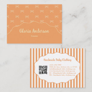 Pretty Girly Feminine Orange Bow Stripe Pattern  Business Card