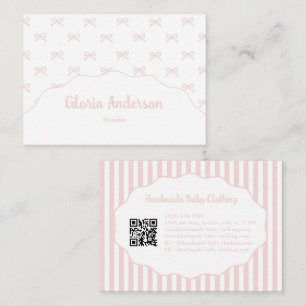 Pretty Girly Feminine Pink Bow Stripe Pattern Business Card