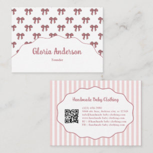 Pretty Girly Feminine Pink Bow Stripe Pattern Business Card