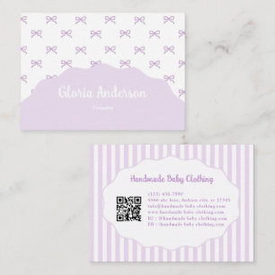 Pretty Girly Feminine Purple White Bow Stripes Business Card