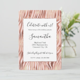 Pretty Girly Glam Pink Peach Rose Zebra Print   Invitation