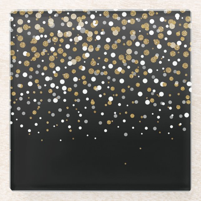Pretty Girly Gold Glitter Dots Illustration Glass Coaster (Front)