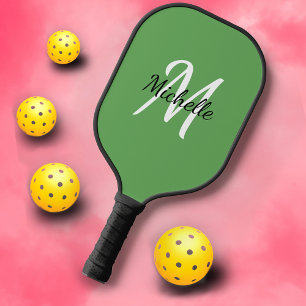 Pretty Girly Green Monogram Name + Initial Pickleball Paddle