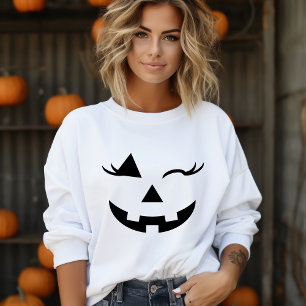 Pretty Girly Jack O Lantern Pumpkin Face Halloween Sweatshirt