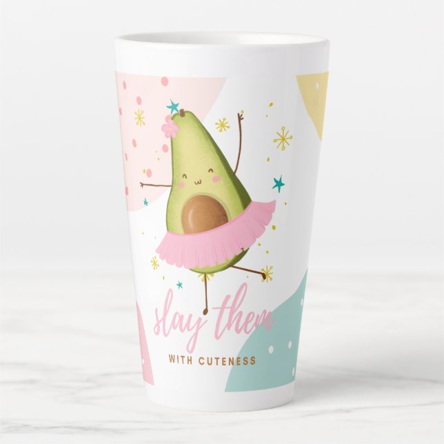 Pretty Girly Kawaii Avocado Ballerina Slay Them Latte Mug (Front)