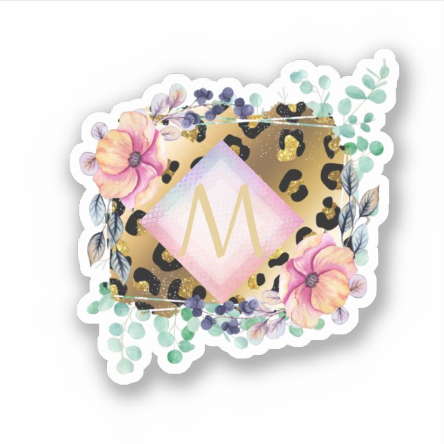 Pretty Girly Leopard Print Gold Pink Monogrammed (Front)