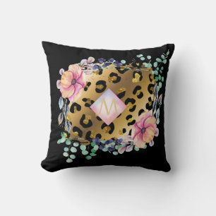 Pretty Girly Leopard Print Gold Pink Monogrammed Cushion