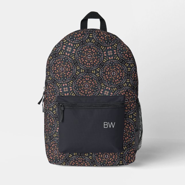 Pretty Girly Mandala Pattern Monogram Initials Printed Backpack (Front)