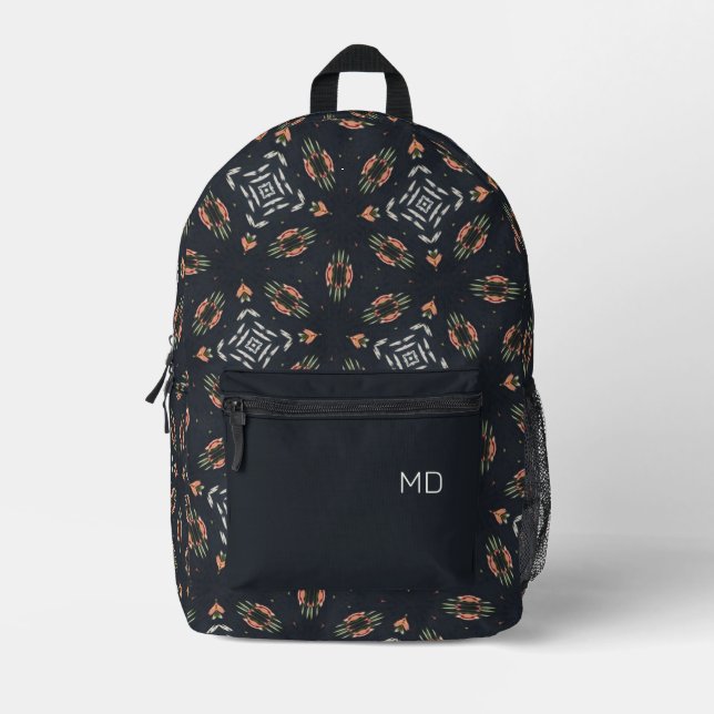 Pretty Girly Mandala Pattern Monogram Initials Printed Backpack (Front)
